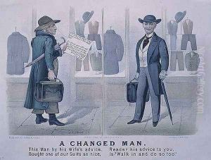 A Changed Man, advertisement for a clothes shop 1880 by John Cameron