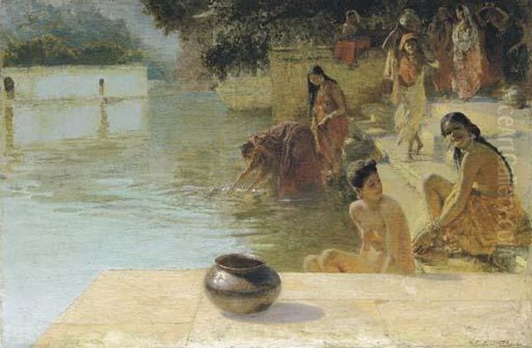 Indian Women Bathing Near Tripolia Ghat On Pichola Lake, Udaipur - view 1