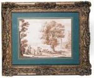 Shepherds And Classical Maidens In An Italianate Landscape by Richard Wilson