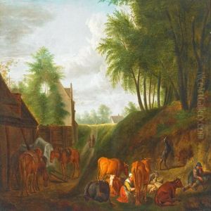 Landscape With Houses,peasents And Catle Landscape With Houses,peasents And Catle