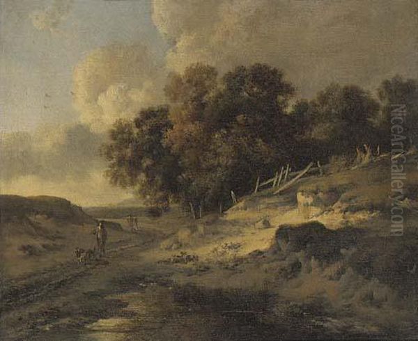 A Woodside Track With Travellers And Dogs - view 1