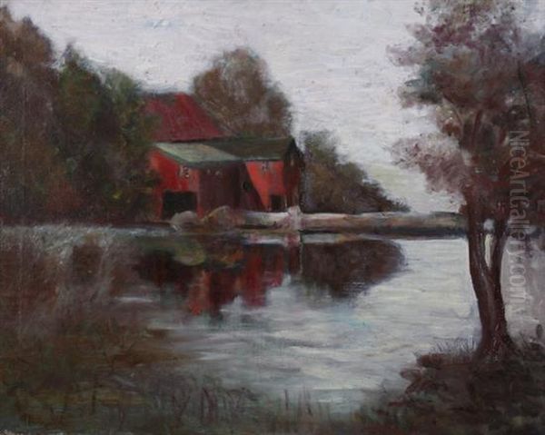 Red Barn On Lake - view 1