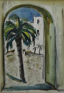A Palm Tree Framed By A Gateway