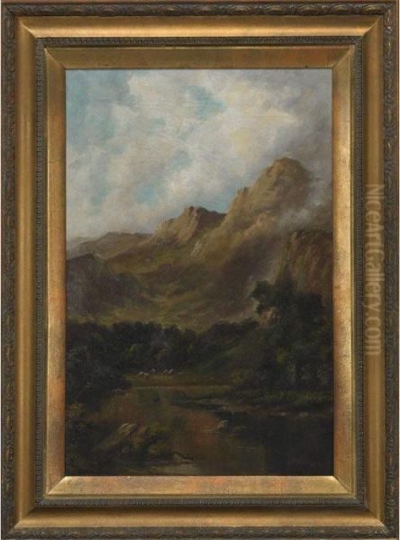 Sheep Watering In The Mountains - view 1