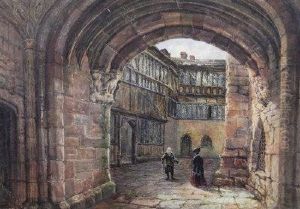 Figures In An Elizabethan Courtyard by Oliver Baker