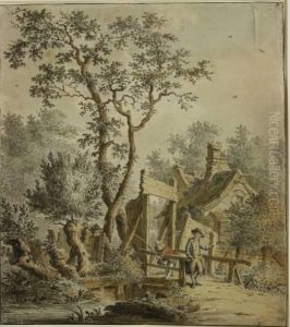 Wandelaar En Visser Op Bruggetje Wandelaar En Visser Op Bruggetje