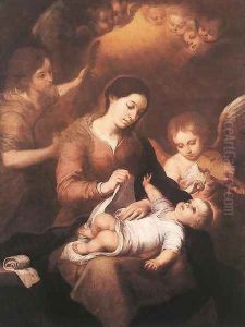 Mary and Child with Angels Playing Music 1675 by Bartolome Esteban Murillo