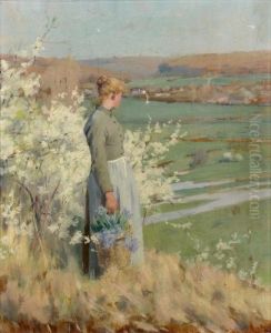 Jeune Femme Dans Un Paysage, Pres D'un Arbre En Fleurs by Paul Albert Baudouin