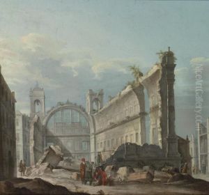 Capriccio With Figures In Front Of The Ruins Of A Church by Pietro Bellotti