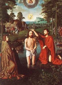 The Triptych of Jean Des Trompes (central panel depicting the baptism of Christ) 1505 by Gerard David