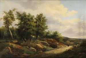 Fagotiere Et Marcheurs Dans Un Paysage Rocheux