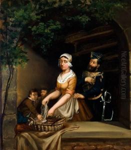 De Huzaar En De Visverkoopster by Johannes Mattheus Bogman