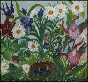 Nature Morte Aux Oiseaux Et Fleurs by Simone Mary Bouchard