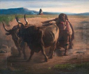 Due Bufali Con Buttero Nella Campagna Romana by Antoine Joseph Bourlard