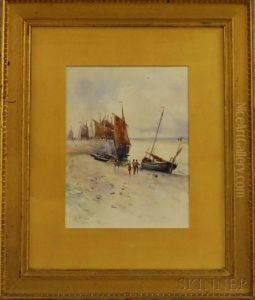 Fisherman On The Shores At Etaples by Augustus W. Buhler