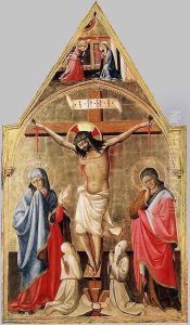 Crucifixion With Mary And St John The Evangelist 1400-50 by Andrea Bonaiuti da Da Firenze