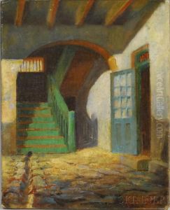 Courtyard In Old Cabildo New Orleans, La by George Frederick Castledon