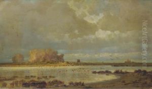 Paysage De Camargue Aux Flamants Roses by Ernest George Chauvier De Leon