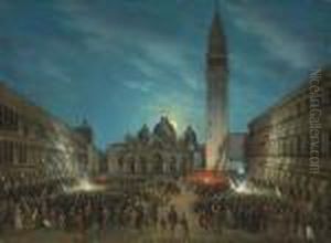 Carnival In The Piazza San Marco By Moonlight by Leone Colle
