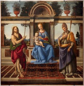 Madonna with Sts John the Baptist and Donatus 1475-83 by Andrea Del Verrocchio