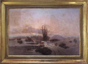 Paesaggio Innevato Al Tramonto Con Veduta Del Monviso by Giacinto Corsi Di Bognasco