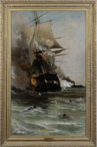 The Burning Of The Uss Congress by Julian Oliver Davidson