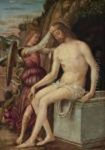 The Resurrected Christ With An Angel by Gian Francesco de Maineri