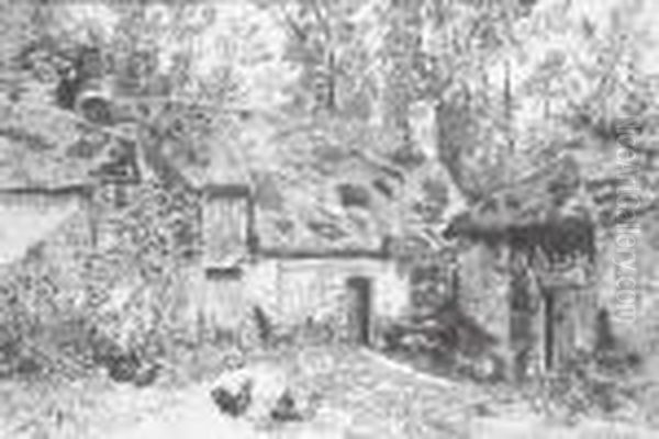 Une Chaumiere Dans Un Bois, Avec Des Poules - view 1