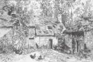 Une Chaumiere Dans Un Bois, Avec Des Poules Une Chaumiere Dans Un Bois, Avec Des Poules