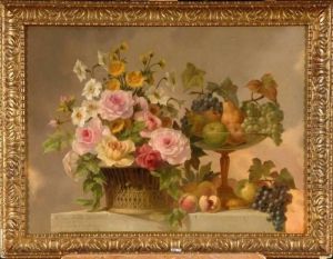 Nature Morte Aux Fleurs Et Aux Fruits Sur Un Entablement by Virginie de Sartorius