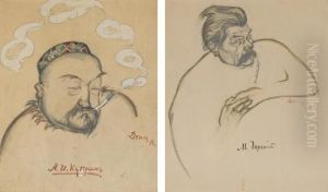 Alexander Kuprin And Maxim Gorky by Viktor Nikolaevich Denisov