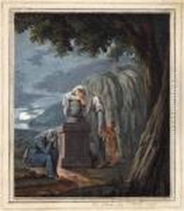 Trauernde Vor Landschaftsausblick Bei Sonnenuntergang Trauernde Vor Landschaftsausblick Bei Sonnenuntergang