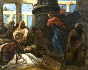 Le Christ Chassant Les Marchands Du Temple by Leopold Durangel