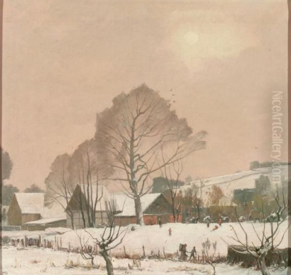 Winterliche Dorflandschaft Mit Hugelhintergrund - view 1