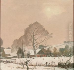 Winterliche Dorflandschaft Mit Hugelhintergrund by Max Durschke