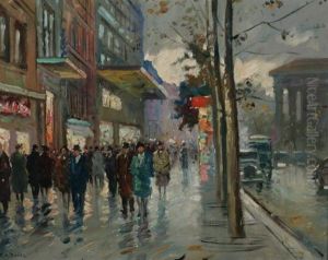 Crowed Parisian Street Scene by Duval, Charles Allen