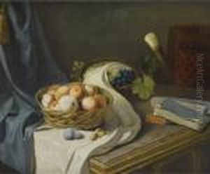 Nature Morte Aux Fruits Et Aux Livres Sur Un Entablement