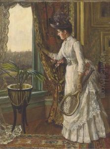 Lady At Window With Tennis Racket