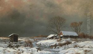 Winter Landscape With Cottages