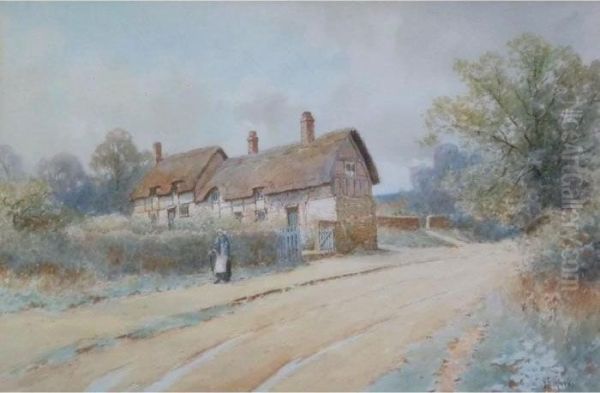 Figure On Country Path Beside A Thatched Cottage - view 1