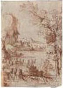 Paesaggio Fluviale Con Pescatori by Giuseppe Maria Ficatelli