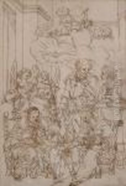 Heilige Familie Met Kleine Sint Jan, Joachim, Anna, Engelen En God De Vader - view 1