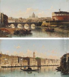 Rome, From The Castel Sant'angelo; And The Grand Canal, Venice by Hippolyte Garnier