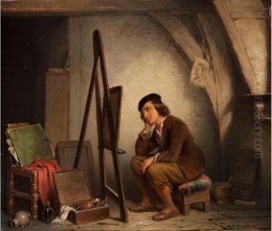 Der Vor Seiner Staffelei Nachdenklich Sinnende, Junge Maler by Napoleon Francois Ghesquiere