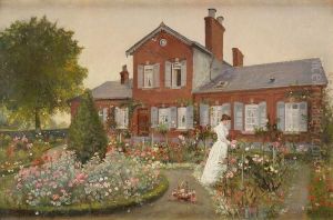 Jeune Femme Dans Un Jardin De Roses by Charles Gislain