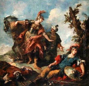 Herminia and Vaprinus Happen upon the Wounded Tancredi after his Duel with Argante by Giovanni Antonio Guardi
