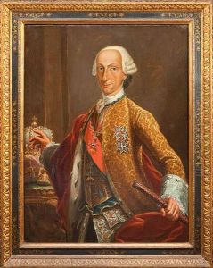 Carlos Iii De Medio Cuerpo Con El Toison De Oro, Baston De Mando Y Senalando La Corona by Antonio Gonzalez Ruiz