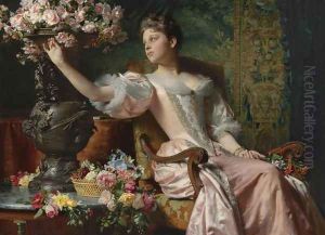 Lady in a Purple Dress with Flowers by Ladislas Wladislaw von Czachorski