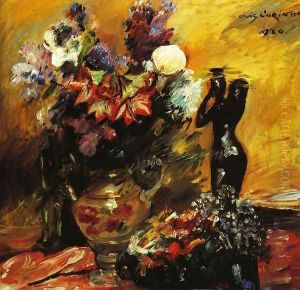 Cala lilies andn Lilacs with a Bronze Figurine