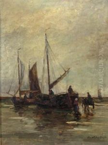 Fischerboote In Der Abenddammerung Am Strand by Hans Harlander